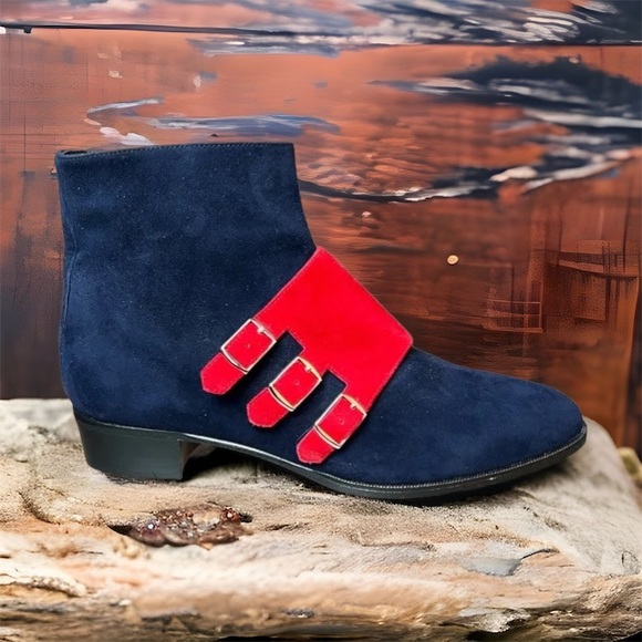 HERMES NAVY PIMENTO GOAT SUEDE LEXINGTON ANKLE BOOTS SHOES EU 40 - Picture 2 of 9